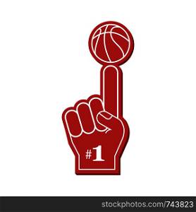 Basketball fan, Number 1 fan. Red foam finger, vector illustration
