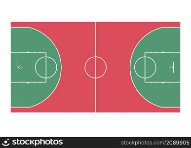 Basketball field layout with markings. Top view. Red and green floor. Vector illustration. Basketball field layout with markings. Top view. Red and green floor. Vector
