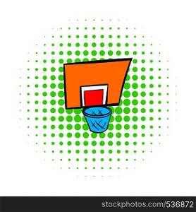 Basketball goal icon in comics style on a white background. Basketball goal icon, comics style
