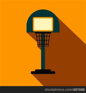 Basketball goal on a playground flat icon on a yellow background. Basketball goal on a playground flat icon