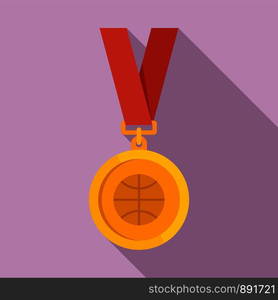 Basketball gold medal icon. Flat illustration of basketball gold medal vector icon for web design. Basketball gold medal icon, flat style