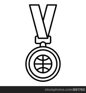 Basketball gold medal icon. Outline basketball gold medal vector icon for web design isolated on white background. Basketball gold medal icon, outline style
