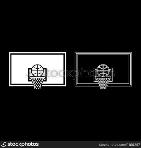 Basketball hoop and ball Backboard and grid basket icon outline set white color vector illustration flat style simple image