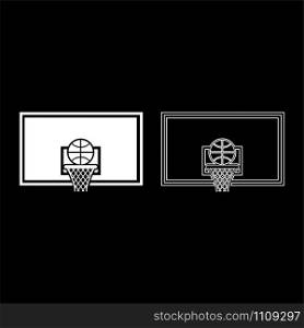 Basketball hoop and ball Backboard and grid basket icon outline set white color vector illustration flat style simple image