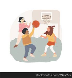 Basketball isolated cartoon vector illustration Child throwing ball in a ring, play at outdoor basketball court, sport training for elementary school students, elective class vector cartoon.. Basketball isolated cartoon vector illustration