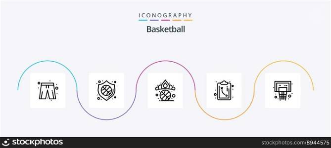 Basketball Line 5 Icon Pack Including hoop. basket. crown. tactics. path