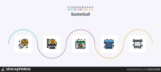 Basketball Line Filled Flat 5 Icon Pack Including break. interior. game. bath. sports shirt