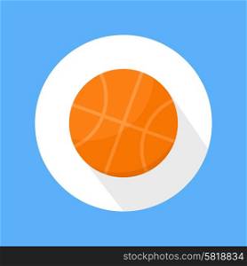 Basketball orange ball icon on blue background . Flat style