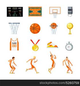Basketball Orthogonal Icons Set. Basketball orthogonal icons set with players trophies whistle stopwatch backboard court and sports uniform isolated vector illustration