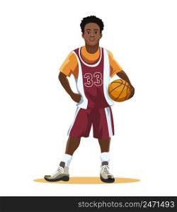 Basketball player in uniform with ball in hand isolated on white. Vector illustration