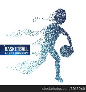 Basketball Player Silhouette Vector. Halftone. Dynamic Basketball Athlete. Flying Dotted Particles. Sport Banner Concept. Isolated Abstract Lifestyle Illustration. Basketball Player Silhouette Vector. Halftone. Dynamic Basketball Athlete. Flying Dotted Particles. Sport Banner Concept. Isolated Abstract Illustration