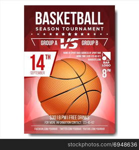 Basketball Poster Vector. Banner Advertising. Sport Event Announcement. Announcement, Game, League, Camp Design. Championship Illustration. Basketball Poster Vector. Basketball Ball. Design For Sport Bar Promotion. Basketball Academy Flyer. Invitation Illustration