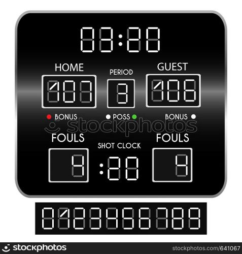 Basketball scoreboard. Score and numbers. Vector illustration. Basketball