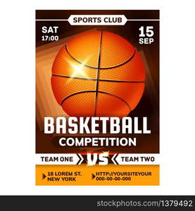 Basketball Sport Competition Flyer Banner Vector. Playing Ball On National Basketball Match Promotion Poster. Playoff Championship Event, Activity Sportive Game Concept Template Illustration. Basketball Sport Competition Flyer Banner Vector