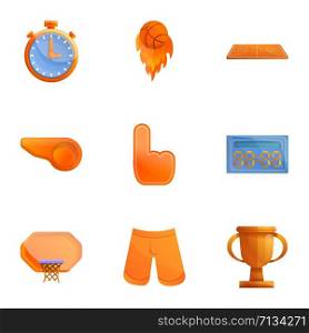 Basketball sport icon set. Cartoon set of 9 basketball sport vector icons for web design isolated on white background. Basketball sport icon set, cartoon style