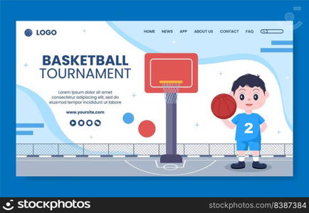 Basketball Sports Tournament Social Media Landing Page Template Cartoon Background Vector Illustration