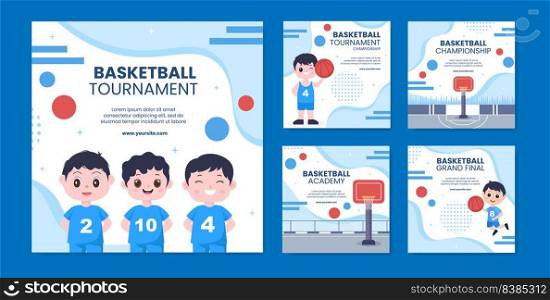 Basketball Sports Tournament Social Media Post Template Cartoon Background Vector Illustration
