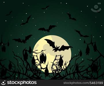 Bat. Bats at night over wood. A vector illustration