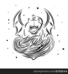 bat line sketch for tattoo. V&ire with the head of a bat.. bat line sketch for tattoo. V&ire with the head of a bat