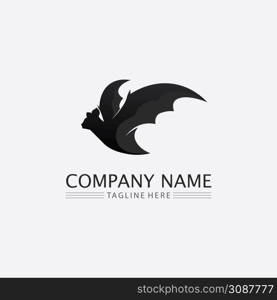 Bat logo animal and vector, wings, black, halloween, vampire, gothic, illustration, design bat icon