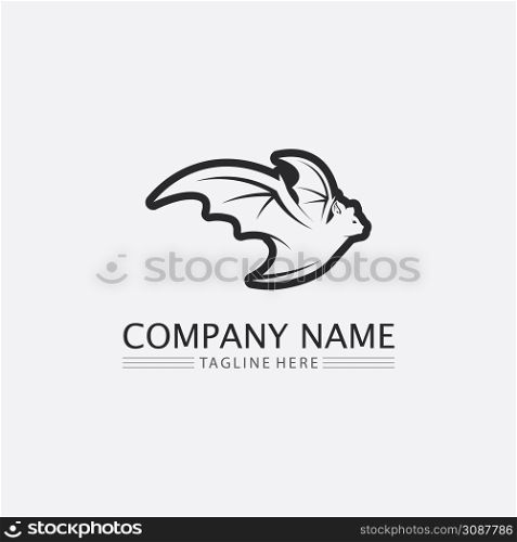 Bat logo animal and vector, wings, black, halloween, vampire, gothic, illustration, design bat icon