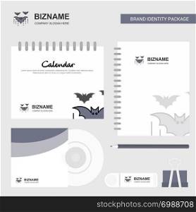 Bat Logo, Calendar Template, CD Cover, Diary and USB Brand Stationary Package Design Vector Template