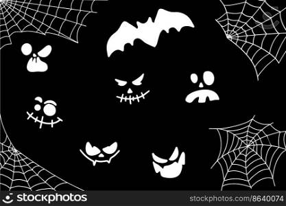 Bat, net and pumpkins. Halloween background with bat and hand drawn pumpkins. Black and white background.. Bat, net and pumpkins. Halloween background with bat and hand drawn pumpkins. Black and white background