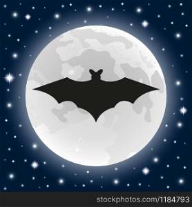 Bat on the background of the moon in the light of night on Halloween. Bat on the background of the moon on Halloween