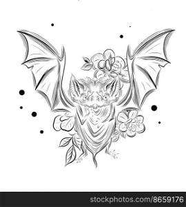 Bat tattoo. Linear vector illustration of a vampire. Bat tattoo. Linear vector illustration of a vampire.