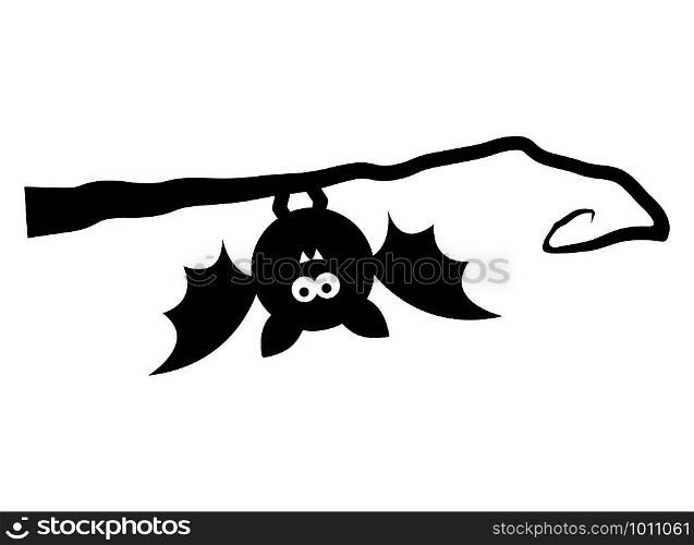 bat upside down on tree isolated on white background