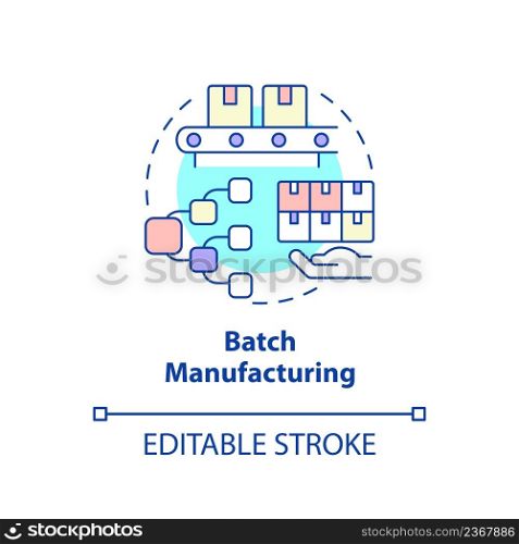 Batch manufacturing concept icon. Type of manufacturing processes abstract idea thin line illustration. Isolated outline drawing. Editable stroke. Arial, Myriad Pro-Bold fonts used. Batch manufacturing concept icon