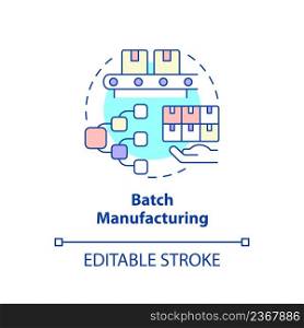 Batch manufacturing concept icon. Type of manufacturing processes abstract idea thin line illustration. Isolated outline drawing. Editable stroke. Arial, Myriad Pro-Bold fonts used. Batch manufacturing concept icon