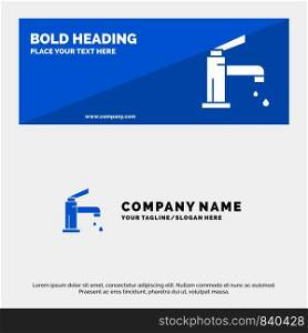 Bath, Bathroom, Cleaning, Faucet, Shower SOlid Icon Website Banner and Business Logo Template