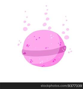 Bath bomb. Soap bubbles. Pink Bathroom Natural cosmetics for relaxation. Flat cartoon illusration. Bath bomb. Soap bubbles.
