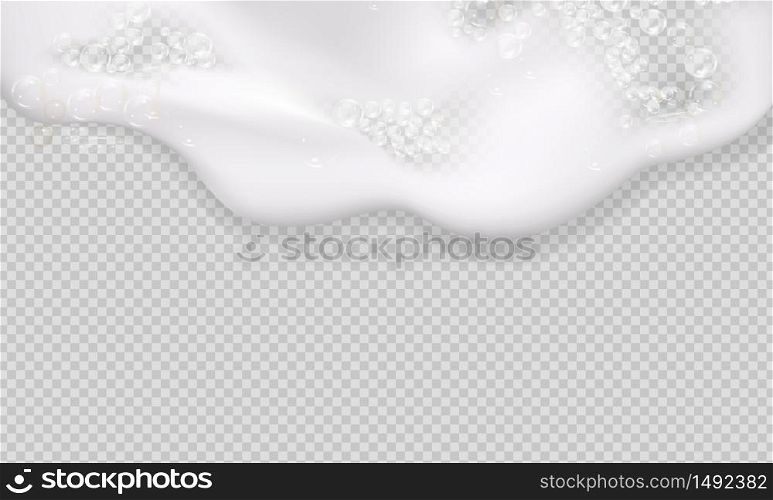 Bath foam isolated on transparent background.Shampoo bubbles texture.Sparkling shampoo and bath lather vector illustration.