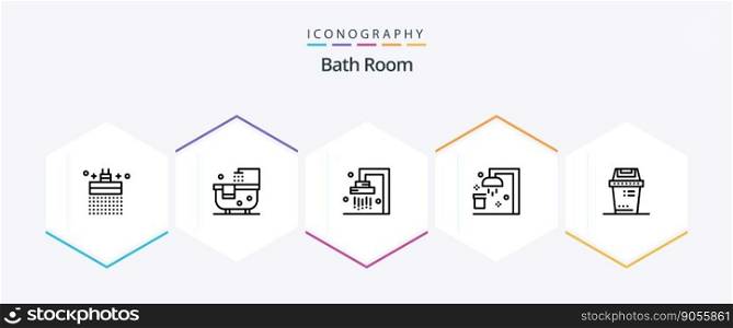Bath Room 25 Line icon pack including . trash. bath. junk. bin