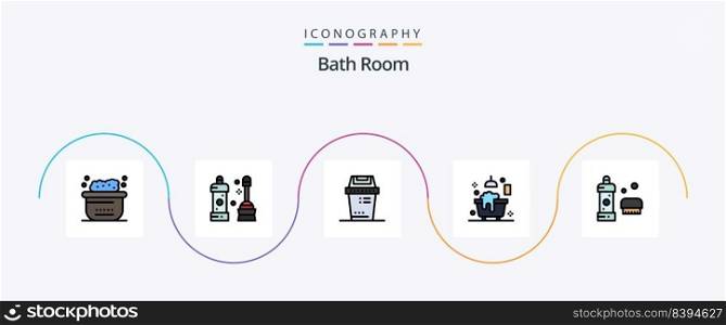 Bath Room Line Filled Flat 5 Icon Pack Including bathroom. shower. bin. bathtub. bath