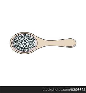 Bath salt in a wooden spoon. Skin care and health products icon