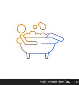 Bathe gradient linear vector icon. Man lying in bubble bath. Personal hygiene activities. Maintain cleanliness of body. Thin line color symbol. Modern style pictogram. Vector isolated outline drawing. Bathe gradient linear vector icon