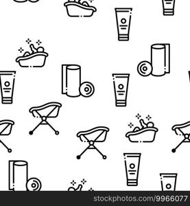 Bathing Baby Tool Seamless Pattern Vector Thin Line. Illustrations. Bathing Baby Tool Seamless Pattern Vector