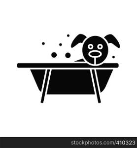 Bathing dog glyph icon. Grooming service. Pets hygiene. Silhouette symbol. Negative space. Vector isolated illustration. Bathing dog glyph icon