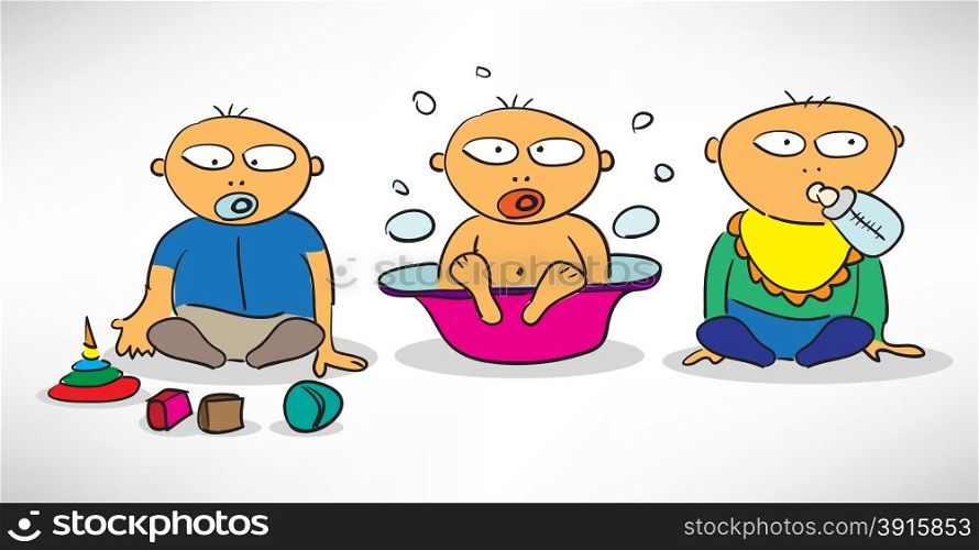 Bathing, feeding and playing baby