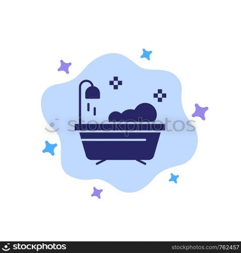 Bathroom, Clean, Shower Blue Icon on Abstract Cloud Background