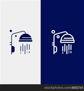 Bathroom, Clean, Shower Line and Glyph Solid icon Blue banner Line and Glyph Solid icon Blue banner