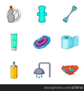 Bathroom equipment icons set. Cartoon set of 9 bathroom equipment vector icons for web isolated on white background. Bathroom equipment icons set, cartoon style