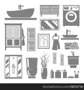 Bathroom furniture and hygiene objects grey flat icons set isolated vector illustration. Bathroom Furniture Icons