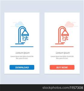 Bathroom, Hotel, Service, Shower Blue and Red Download and Buy Now web Widget Card Template