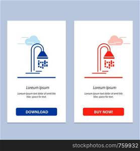 Bathroom, Hotel, Service, Shower Blue and Red Download and Buy Now web Widget Card Template