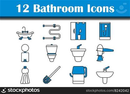 Bathroom Icon Set. Editable Bold Outline With Color Fill Design. Vector Illustration.