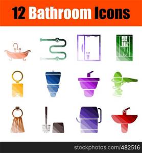 Bathroom Icon Set. Flat Color Ladder Design. Vector Illustration.